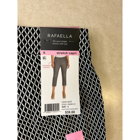 Rafaella Ladies Stretch Fabric Pull-On Capri Pants Black/White Size 6 - Picture 3 of 5
